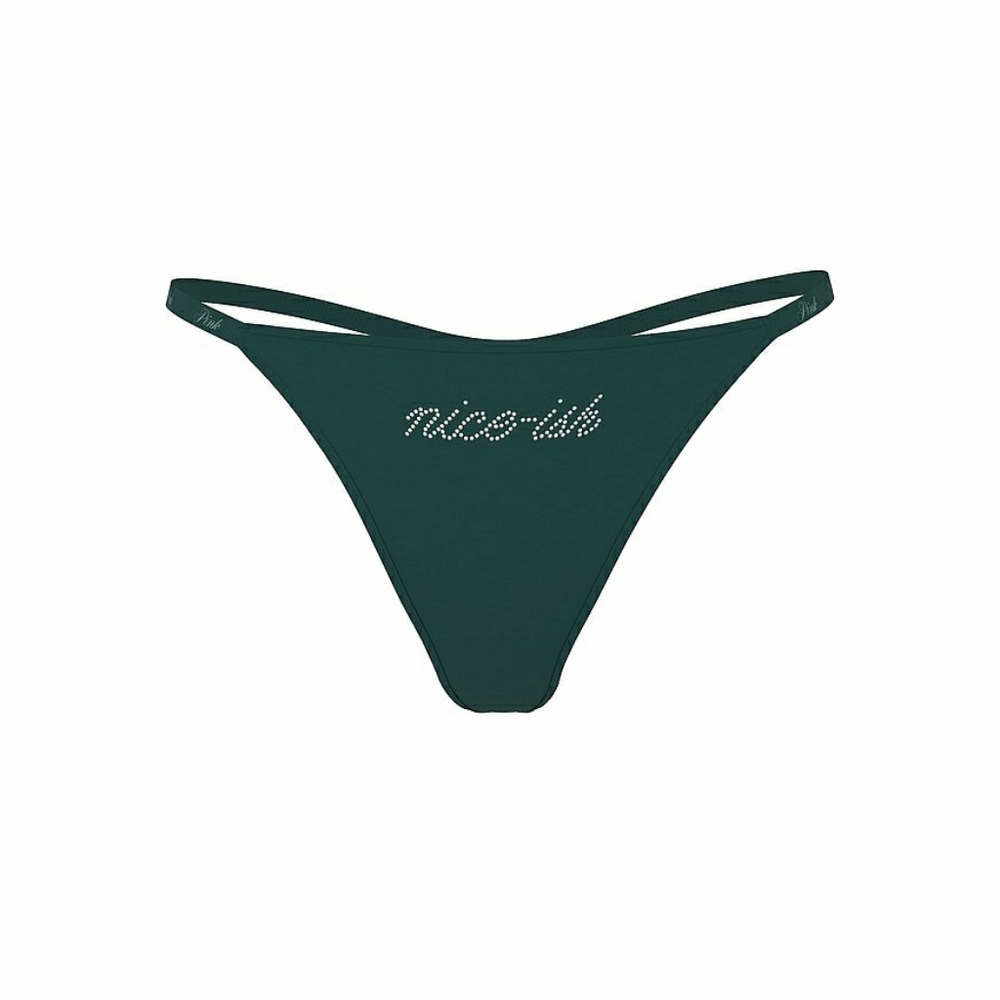 VICTORIA'S SECRET PINK Nice Ish Cotton High Leg Thong Panty VS Dark Green Large